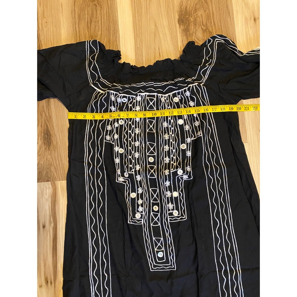 Frisqie Black Embroidered Off Shoulder Boho Tassel Mirror Shift Dress Large - Picture 4 of 8